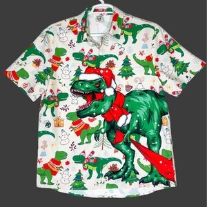 Hardaddy Christmas Dinosaur T-Rex Button Down Shirt Mens M